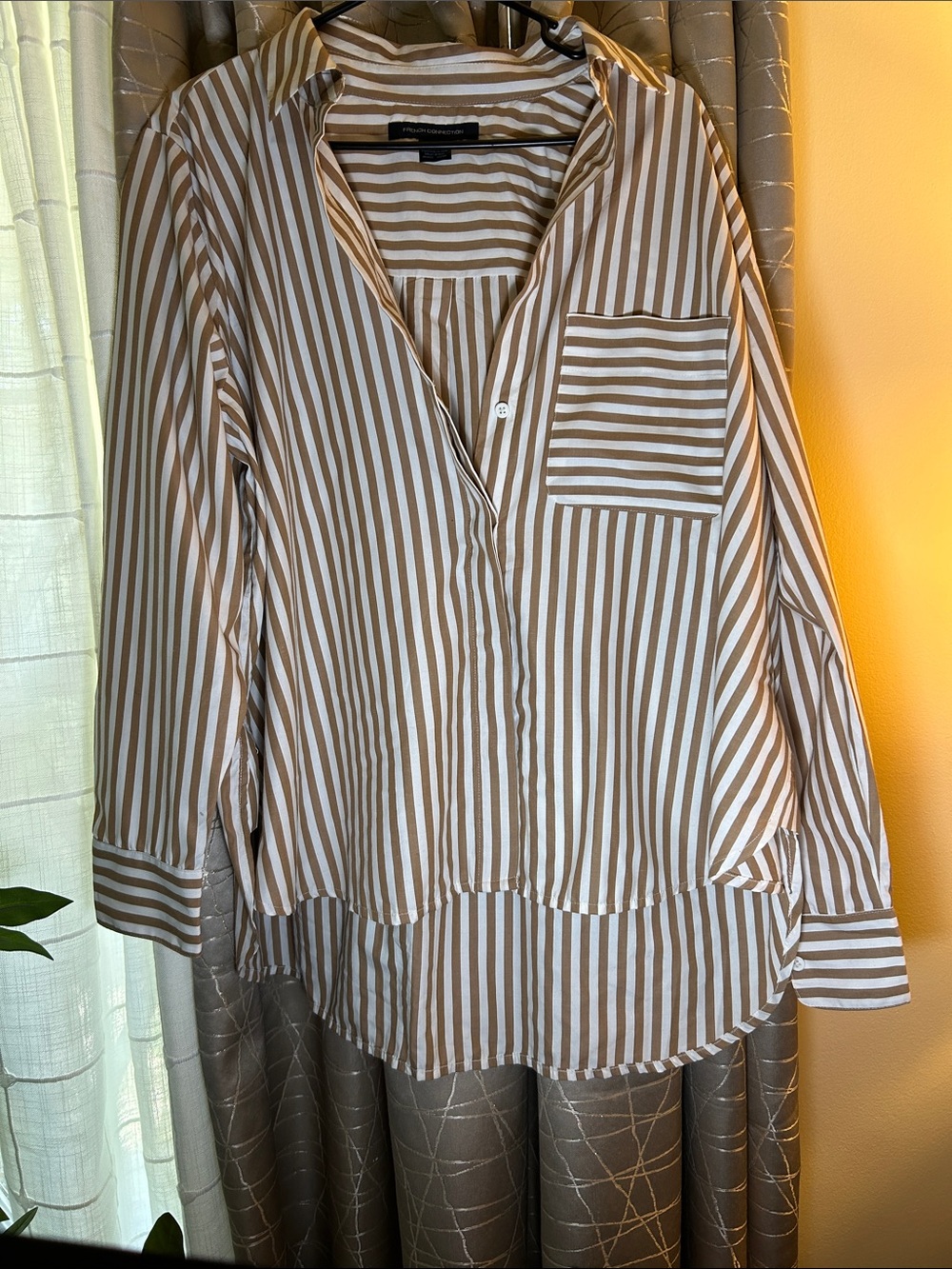 French Connection White and Tan Striped Shirt